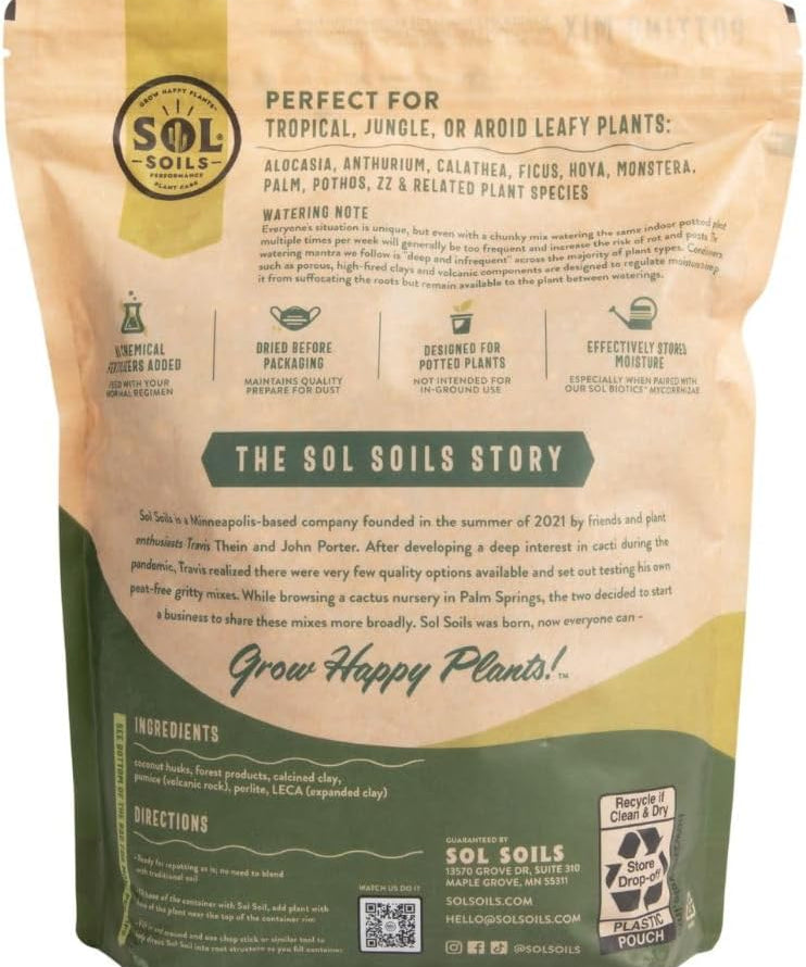 Sol Soils Houseplant Chunky Mix - Fast Draining, Chunky Soil Mix for Indoor Plants - 1 Gallon - Coco Coir, Perlite, Pumice